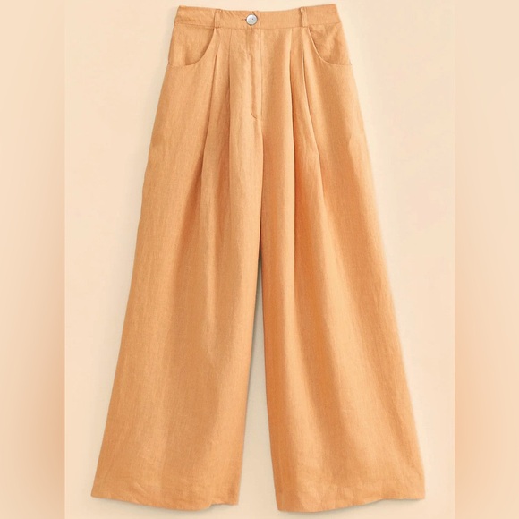 🏷️🔖 NWT FARM Rio Linen Dark Sand Top + Pants Set - Picture 7 of 8